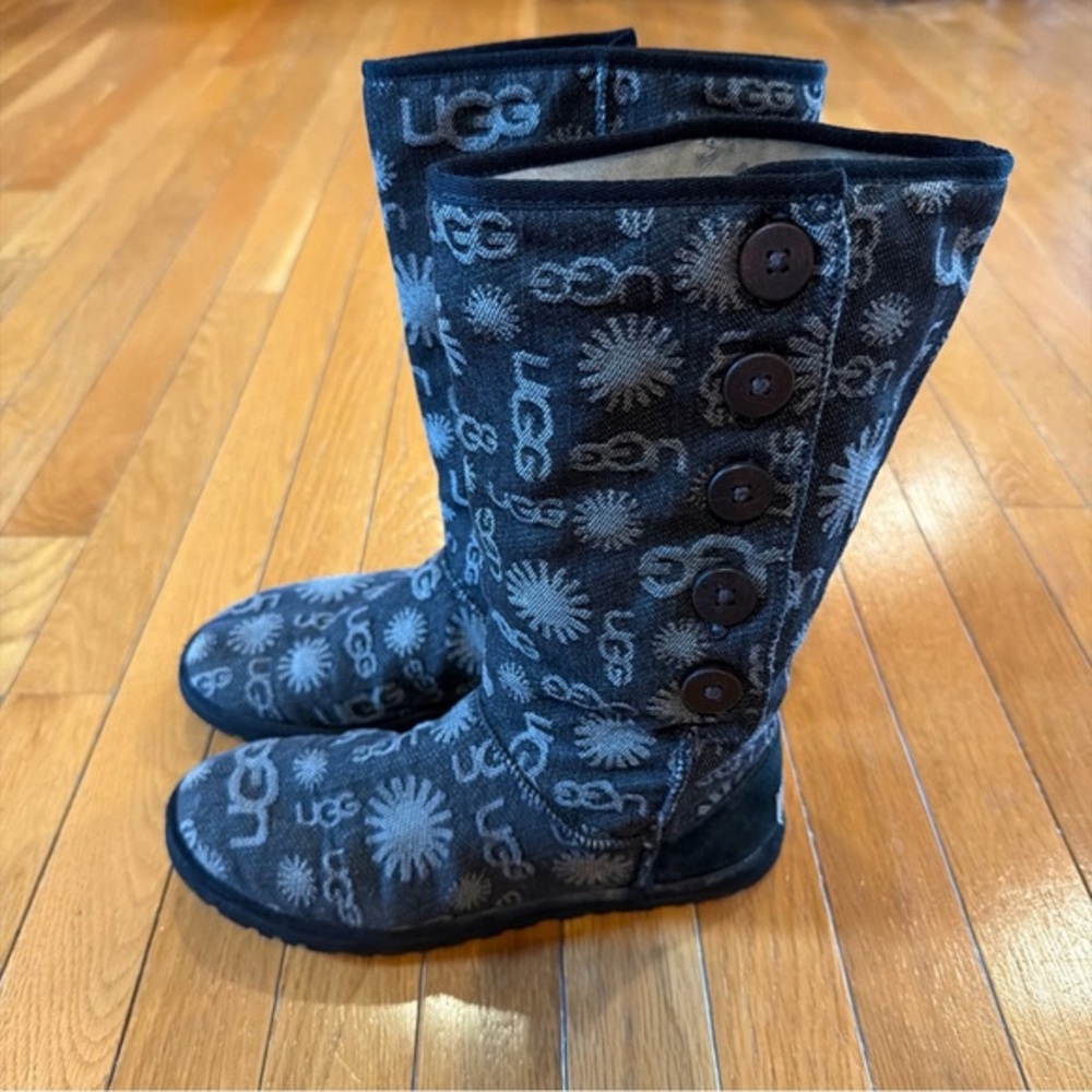 Ugg Unlined Tall Button Up Boots Gray & Black Women's Size 8 1000462 - Picture 1 of 8